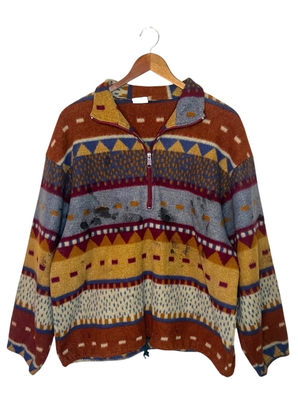Vintage 90s Aztec Southwestern Fleece Quarter Zip Pullover Sweatshirt M
